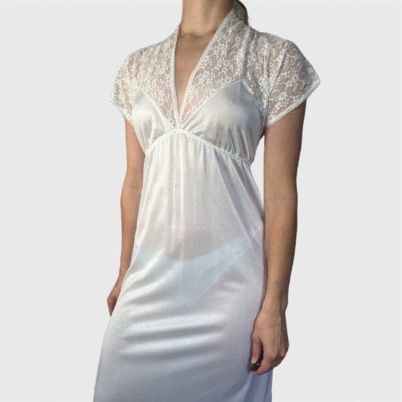 Vintage 80s White Slip, 1980s Lace Nightgown Dress - Picture 4 of 10